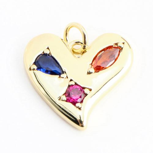 Cubic Zirconia Micro Pave Brass Pendant, Heart, DIY & micro pave cubic zirconia, golden 