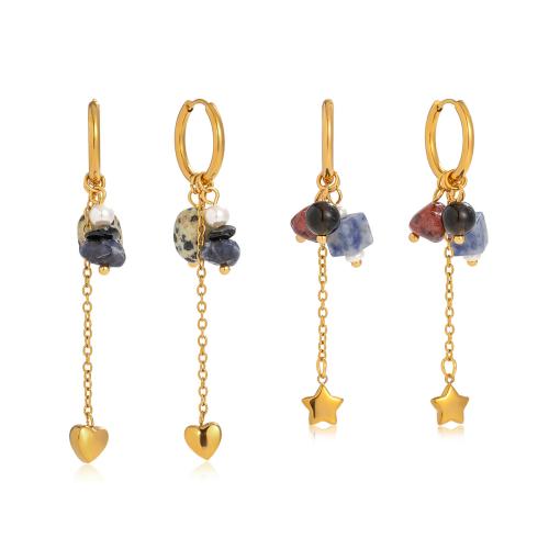 Edelstein Tropfen Ohrring, 304 Edelstahl, mit Naturstein, Vakuum-Ionen-Beschichtung, Modeschmuck & verschiedene Stile für Wahl & für Frau, goldfarben, verkauft von Paar