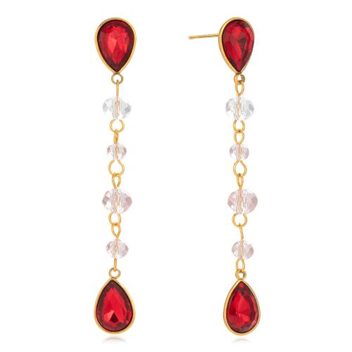 Glass Pearl Stud Earring, 304 Stainless Steel, with Glass, fashion jewelry & for woman, golden 