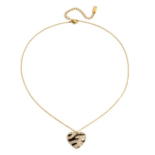 ステンレス鋼のジュエリーネックレス, 304ステンレススチール, メッキ, 異なるスタイルを選択 & 女性用 & エナメル & ライン石のある, 金色, 売り手 パソコン