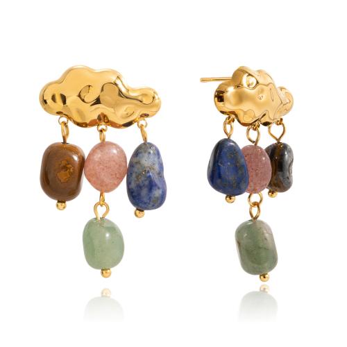 Edelstein Tropfen Ohrring, 304 Edelstahl, mit Naturstein, plattiert, Modeschmuck & für Frau, goldfarben, verkauft von Paar