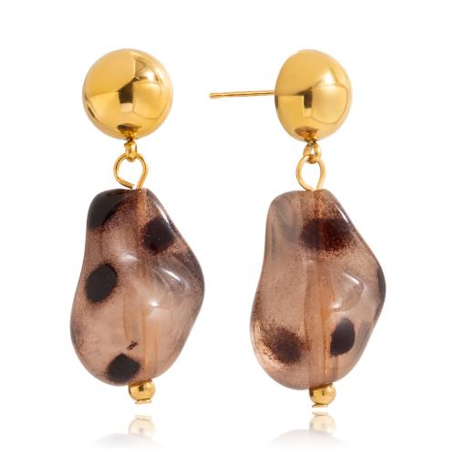 Resin Drop Earring, 304 Stainless Steel, with Resin, plated, fashion jewelry & for woman, golden 