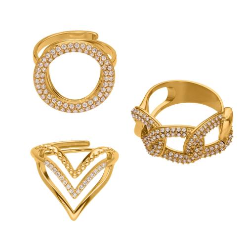 Bague en acier inoxydable Incrusté de zircon, Acier inoxydable 304, Placage, styles différents pour le choix & pavé de micro zircon & pour femme & creux, plus de couleurs à choisir, Vendu par PC