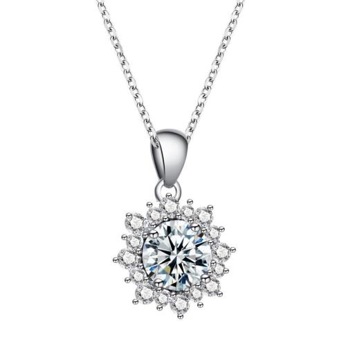 925 пробы Ожерелье, с Муассанит, с 2inch наполнитель цепи, Форма цветка, покрытый платиной, Овальный цепь & разные стили для выбора & инкрустированное микро кубического циркония & Женский, длина:Приблизительно 15.7 дюймовый, продается PC