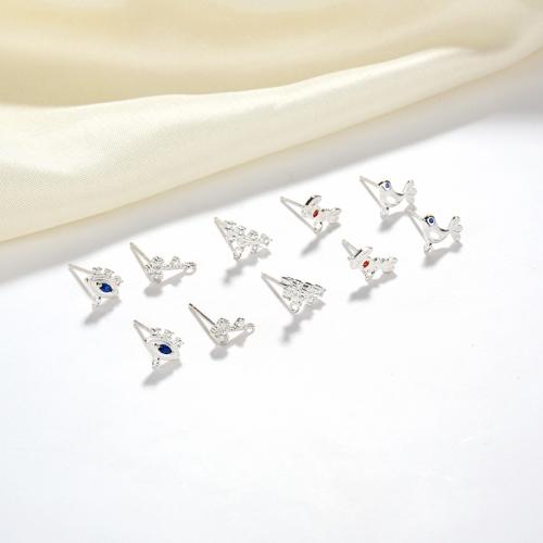 925 Sterling Silver Stud Earring & micro pave cubic zirconia & for woman, earring size 5-10mm 