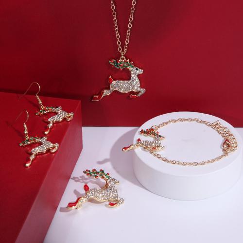 Zinklegierung Mode Schmuckset, plattiert, Weihnachts-Design & verschiedene Stile für Wahl & für Frau & Emaille & mit Strass, necklace length 17inch, bracelet 7inch, verkauft von setzen