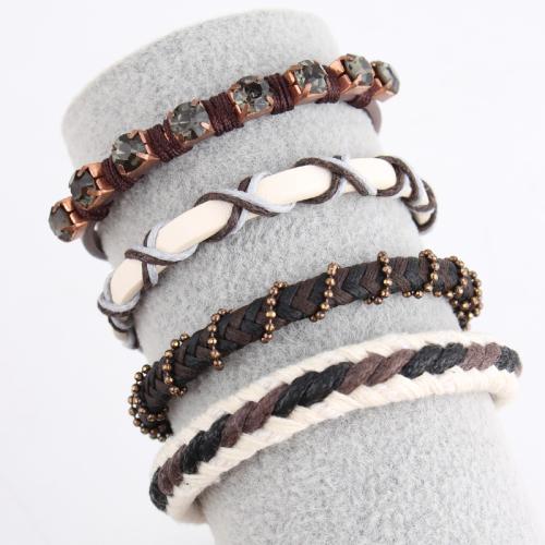 PU Schnur Armbänder, Wachsschnur, mit PU Leder & Strass & Messing, plattiert, Modeschmuck & mehrschichtig, keine, verkauft von PC[