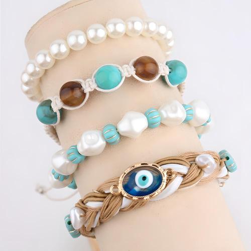 Mal pulsera ojo, Cordón de cera, con Perlas plásticas & aleación de zinc & Acrílico, chapado, Joyería, más colores para la opción, Vendido por UD