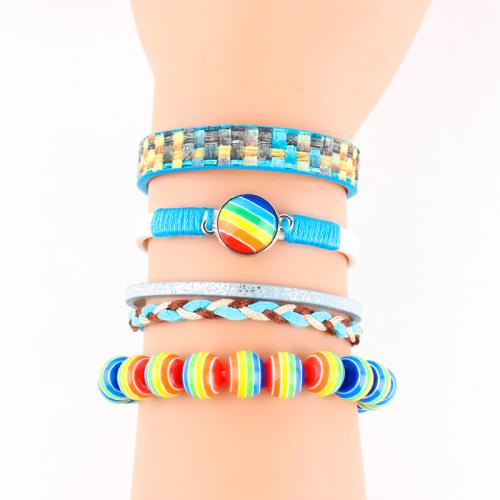 Mixed Material Bracelets, Zinc Alloy, with PU Leather & Wax Cord & Resin & Acrylic, gold color plated, fashion jewelry 