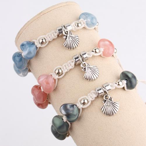 Acrylic Bracelets, with Wax Cord & Zinc Alloy, gold color plated, fashion jewelry 