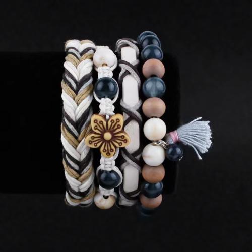 Acrylic Bracelets, with Wax Cord & Wood, gold color plated, fashion jewelry 