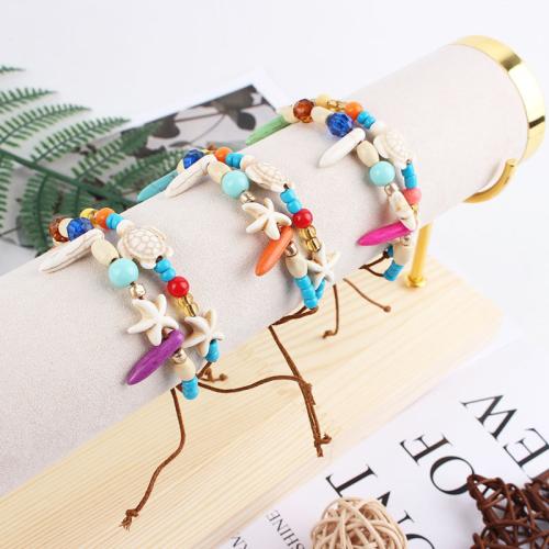 Mixed Material Bracelets, Acrylic, with Wax Cord & Natural Turquoise & Wood, gold color plated, fashion jewelry 