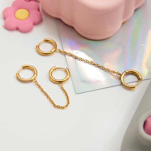 Boucle d'oreille goutte inox, Acier inoxydable 304, Placage de couleur d'or, bijoux de mode & pavé de micro zircon, plus de couleurs à choisir, Vendu par paire