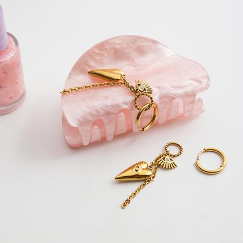 Boucle d'oreille goutte inox, Acier inoxydable 304, Placage de couleur d'or, bijoux de mode & pavé de micro zircon, plus de couleurs à choisir, Vendu par paire