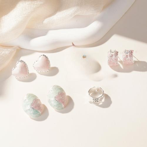 Conjunto de la joya de cobre amarillo, metal, Pendiente de stud & anillo de dedo, con Perlas plásticas, chapado, Joyería & micro arcilla de zirconia cúbica & esmalte, más colores para la opción, Vendido por UD