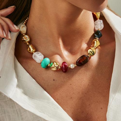Resin Zinc Alloy Necklace, with Resin & Copper Coated Plastic & Plastic Pearl, plated, fashion jewelry 