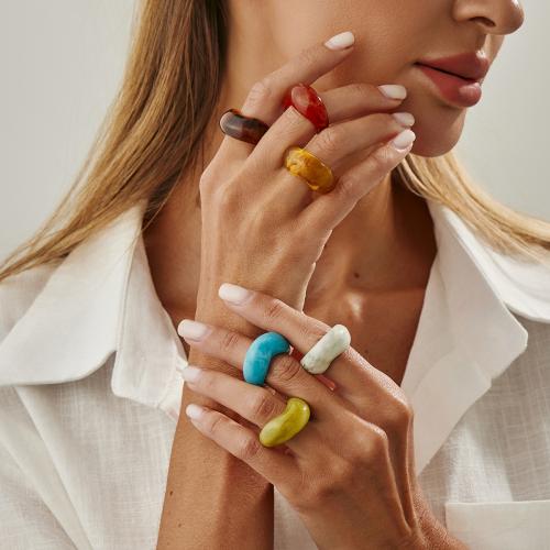 Resin Finger Ring, gold color plated, fashion jewelry 