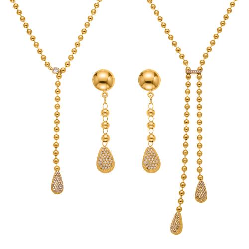 Cubic Zirconia Micro Pave Ensembles de bijoux en acier inoxydable, Acier inoxydable 304, Plaqué d'or 18K, styles différents pour le choix & pavé de micro zircon & pour femme, Vendu par PC