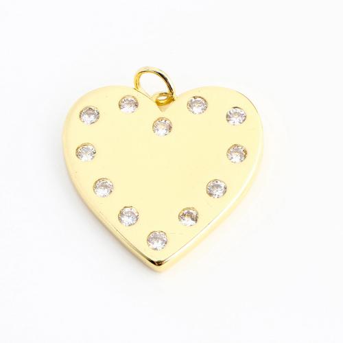 Cubic Zirconia Micro Pave Brass Pendant, Heart, DIY & micro pave cubic zirconia, golden 