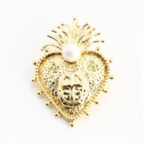 Brass Heart Pendants, with Plastic Pearl, DIY, golden 