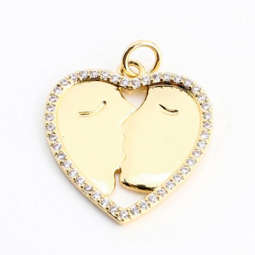 Cubic Zirconia Micro Pave Brass Pendant, Heart, DIY & micro pave cubic zirconia & hollow, golden 