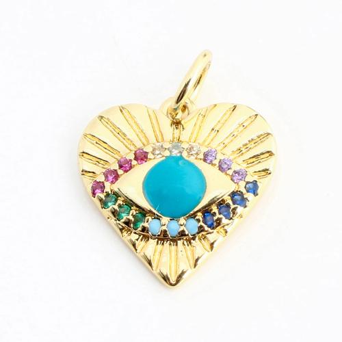 Cubic Zirconia Micro Pave Brass Pendant, Heart, DIY & micro pave cubic zirconia & enamel, golden 