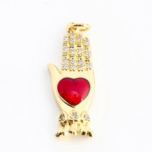 Cubic Zirconia Micro Pave Brass Pendant, Hand, DIY & micro pave cubic zirconia & enamel, golden 