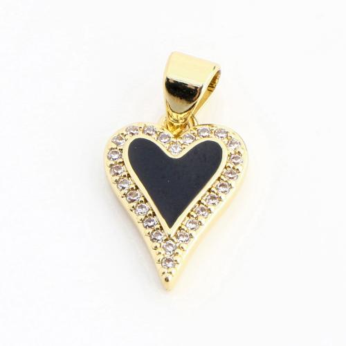 Cubic Zirconia Micro Pave Brass Pendant, Heart, DIY & micro pave cubic zirconia & enamel, golden 