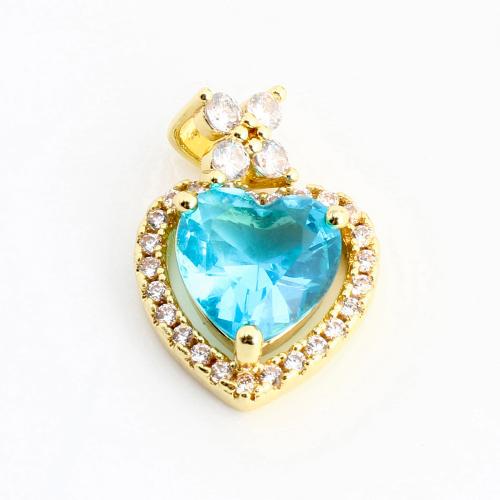 Cubic Zirconia Micro Pave Brass Pendant, Heart, DIY & micro pave cubic zirconia, golden 