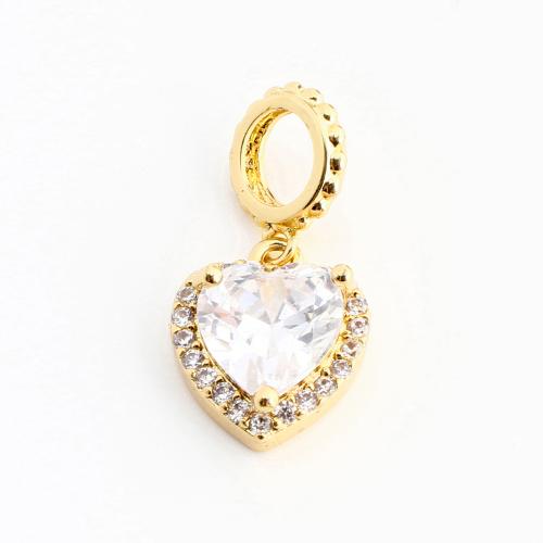 Cubic Zirconia Micro Pave Brass Pendant, Heart, DIY & micro pave cubic zirconia, golden 