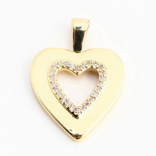 Cubic Zirconia Micro Pave Brass Pendant, Heart, DIY & micro pave cubic zirconia & hollow, golden 