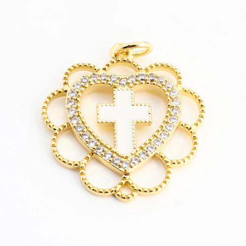 Cubic Zirconia Micro Pave Brass Pendant, DIY & micro pave cubic zirconia & enamel & hollow, golden 