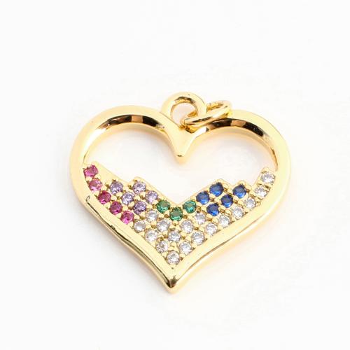 Cubic Zirconia Micro Pave Brass Pendant, Heart, DIY & micro pave cubic zirconia & hollow, golden 
