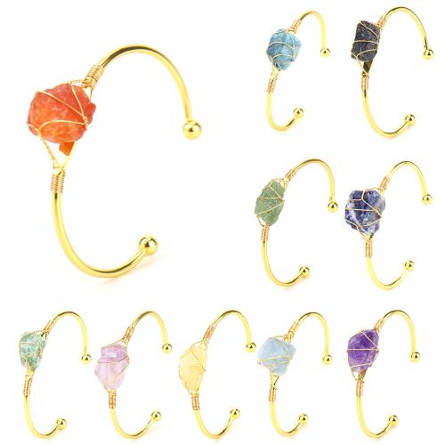 Полудрагоценный камень браслет-манжеты, с Медная проволока & Латунь, Связанный вручную, ювелирные изделия моды & различные материалы для выбора & Мужская, Золотой, продается PC