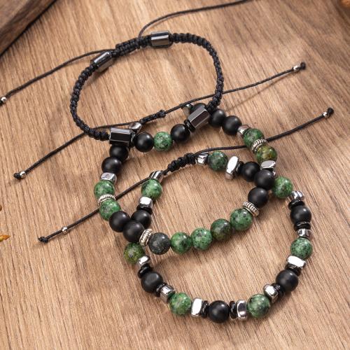 Bracelets en pierres précieuses, Abrazine Stone, avec Rubis en Zoïsite & corde en nylon & Hématite, fait à la main, bijoux de mode & unisexe & styles différents pour le choix, Vendu par PC