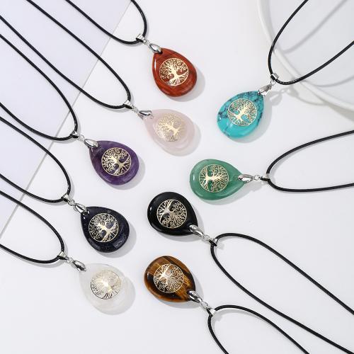 Colliers de pierres précieuses, pierre gemme, avec cordon en cuir, bijoux de mode & différents matériaux pour le choix & unisexe, Vendu par PC