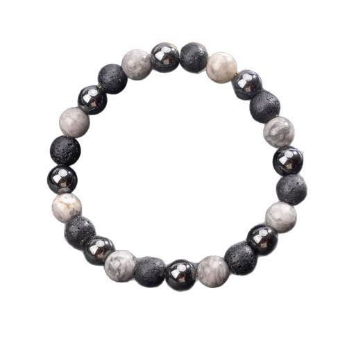 Bracelets en pierres précieuses, Carte Pierre, avec lave volcanique & Hématite, fait à la main, bijoux de mode & unisexe, Vendu par PC