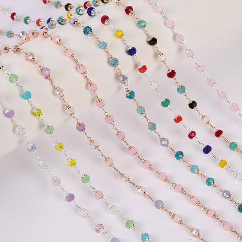 Edelstein Perlen Kette, Messing, mit Kristall, vergoldet, DIY, keine, 4mm, 20m/Tasche, verkauft von Tasche