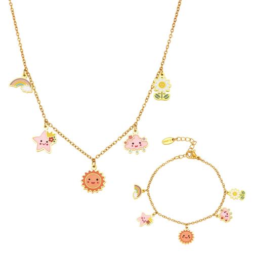 Conjuntos de joyería de acero inoxidable de esmalte, acero inoxidable 304, chapado, para  los niños & diferentes estilos para la opción, dorado, Vendido por UD