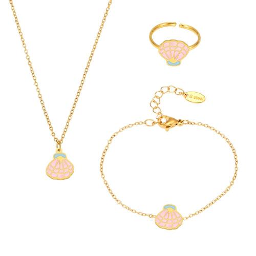 Conjuntos de joyería de acero inoxidable de esmalte, acero inoxidable 304, Falda, chapado, para  los niños & diferentes estilos para la opción, dorado, Vendido por UD