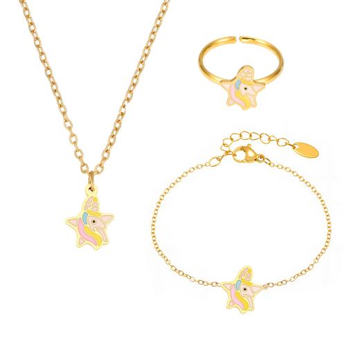 Conjuntos de joyería de acero inoxidable de esmalte, acero inoxidable 304, Estrella de Mar, chapado, para  los niños & diferentes estilos para la opción, dorado, Vendido por UD