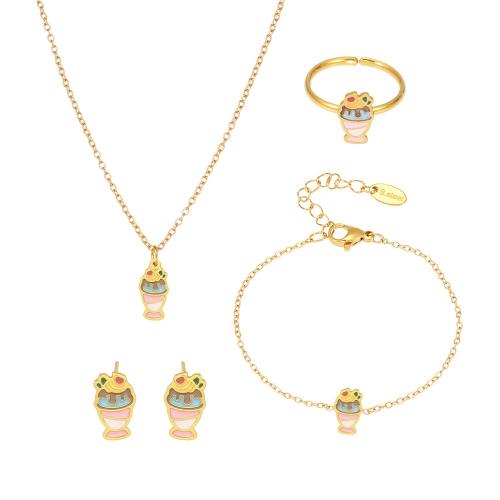 Conjuntos de joyería de acero inoxidable de esmalte, acero inoxidable 304, chapado, para  los niños & diferentes estilos para la opción, dorado, Vendido por UD