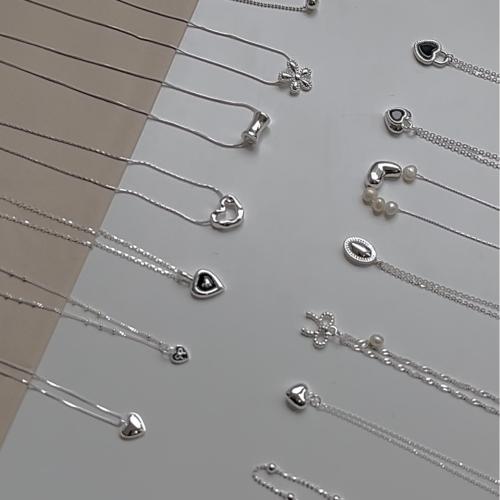 925 Sterling Silver Necklace, with Plastic Pearl & for woman Approx 16 Inch 