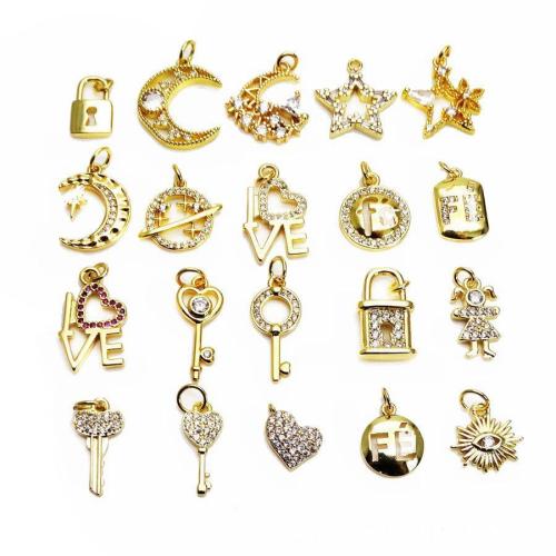 Cubic Zirconia Micro Pave Brass Pendant, gold color plated, DIY & micro pave cubic zirconia 