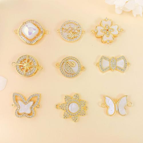 Цирконий Микро вымощает Латунный разъем, Латунь, с Белая ракушка, плакирован золотом, DIY & инкрустированное микро кубического циркония, Много цветов для выбора продается PC