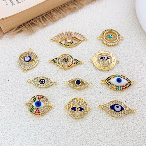 Conector de joyería de mal de ojo, metal, chapado, Bricolaje & micro arcilla de zirconia cúbica & esmalte, más colores para la opción, 9.4x24x2mm, Vendido por UD