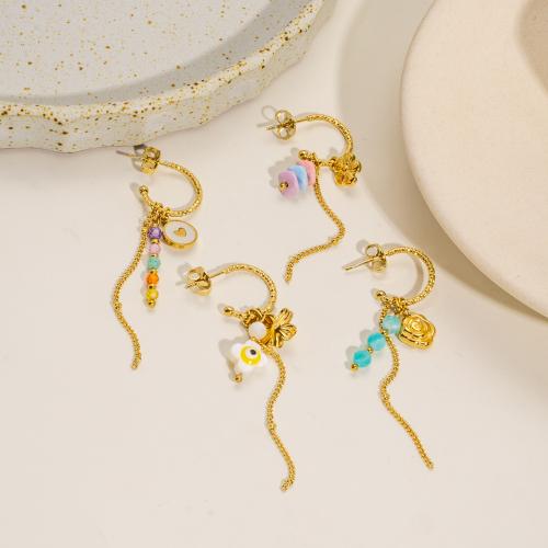 Boucle d'oreille goutte inox, Acier inoxydable 304, avec coquille & Acrylique, Placage de couleur d'or, bijoux de mode, plus de couleurs à choisir, Vendu par PC