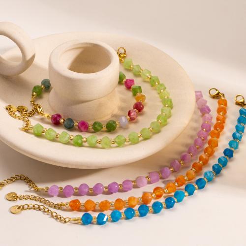 Bracelets en pierres précieuses, Acier inoxydable 304, avec Pierre naturelle, Placage de couleur d'or, bijoux de mode, plus de couleurs à choisir, Vendu par PC
