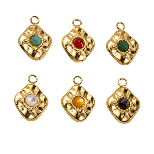 Pendentif bijoux de pierre gemme, Acier inoxydable 304, avec Pierre naturelle & jade Africain & agate rouge & coquille noire & coquille blanche, Placage de couleur d'or, DIY, plus de couleurs à choisir, Vendu par PC