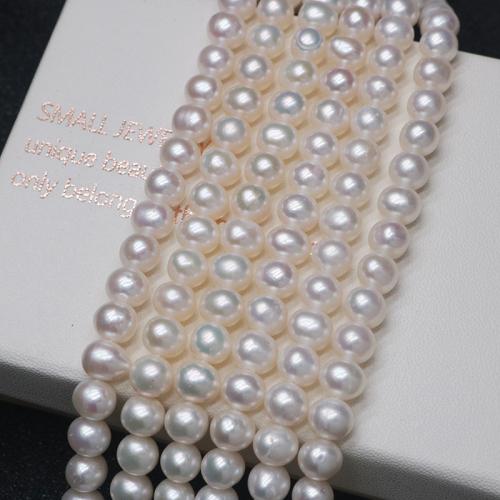 Naturel d'eau douce perles, perle d'eau douce cultivée, Légèrement rond, DIY, blanc, 6-7mm cm, Vendu par brin